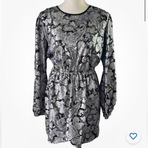 Michael Kors Shimmer Wrap Dress Long Sleeves Elastic Waist Black/Silver NWT Sz L